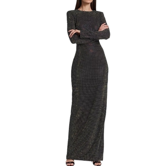 Monique Lhuillier Lorelei Crystal Net Gown Black Size 10 NEW - Picture 2 of 16